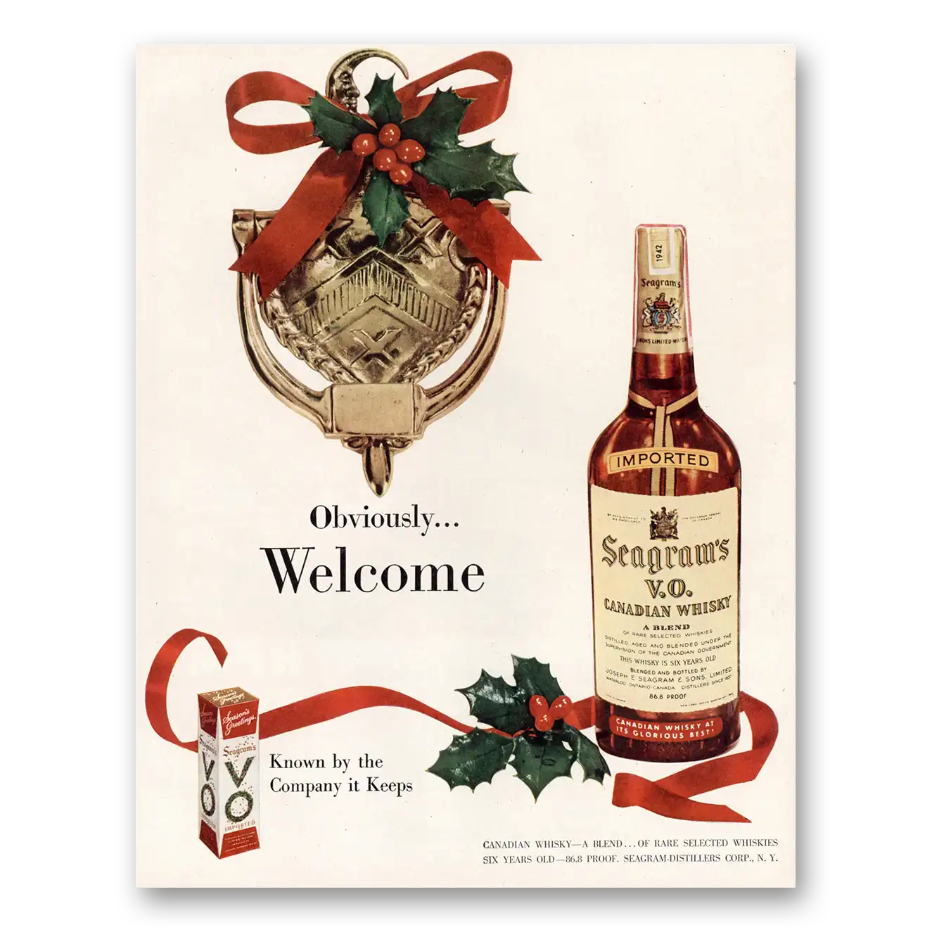 1949 Seagrams VO Whisky Obviously Welcome Vintage Magazine Print Ad