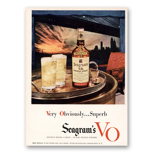 1949 Seagrams VO Whisky Bridge Skyline Vintage Magazine Print Ad