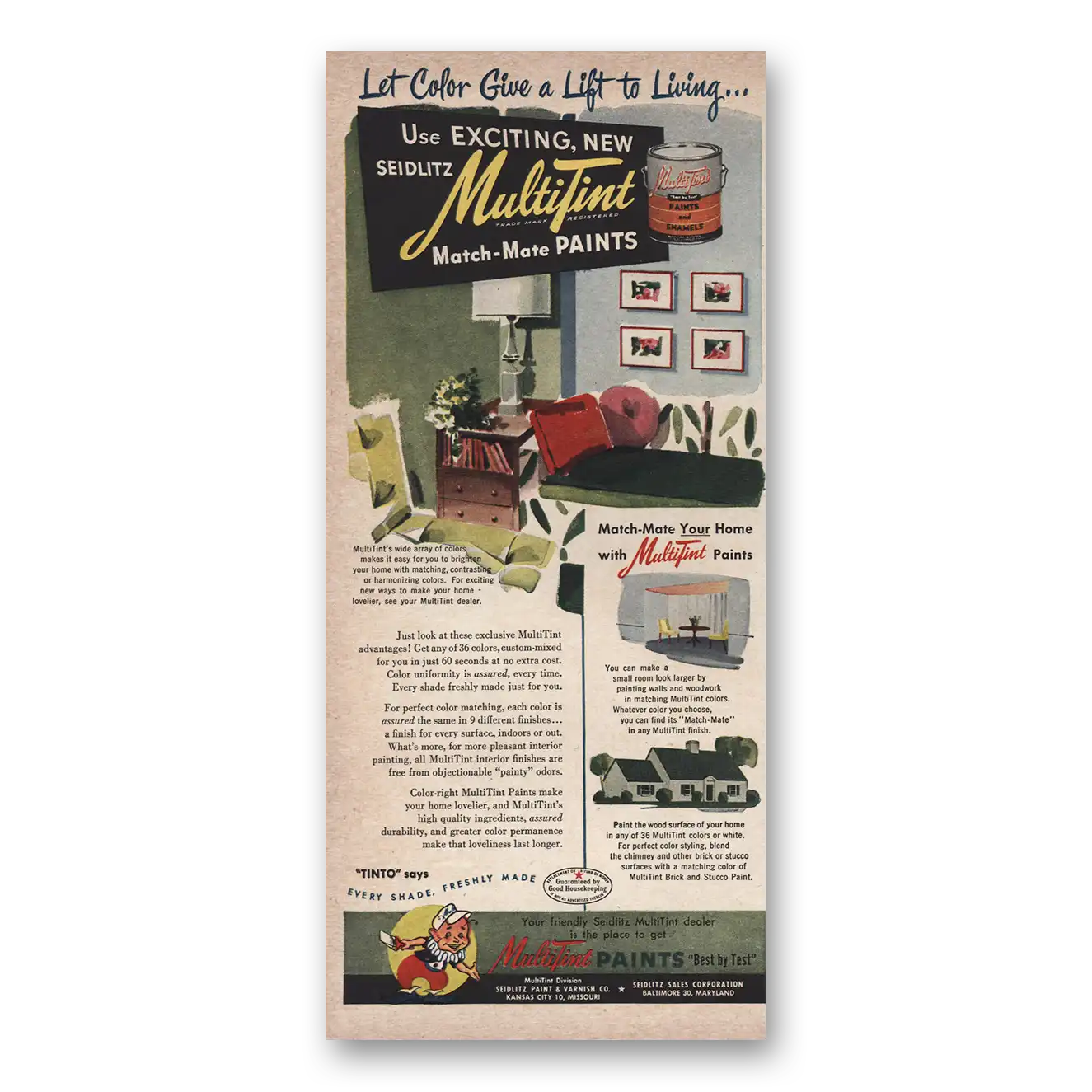 1949 Seidlitz Paint MultiTint Match Mate Paints Vintage Magazine Print Ad