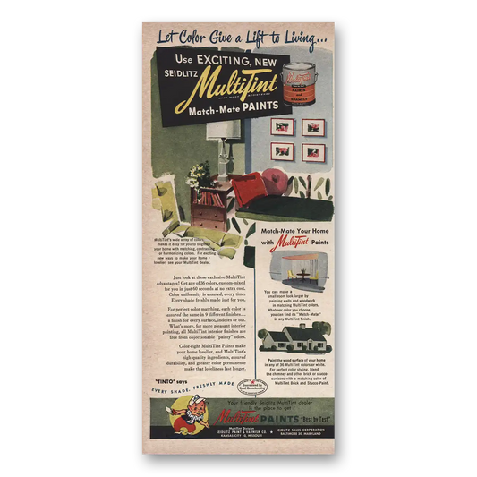 1949 Seidlitz Paint MultiTint Match Mate Paints Vintage Magazine Print Ad