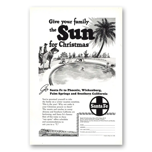 1949 Santa Fe Railway Sun for Christmas Vintage Magazine Print Ad