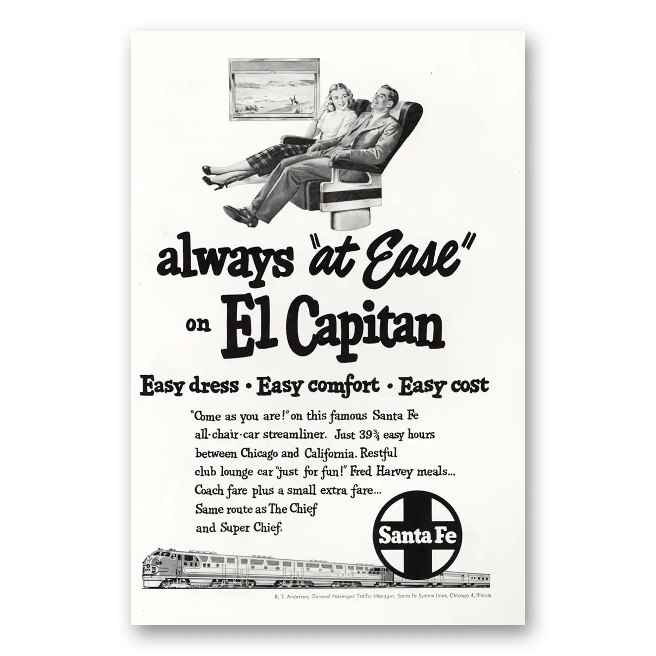 1949 Santa Fe Railway El Capitan Vintage Magazine Print Ad