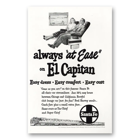 1949 Santa Fe Railway El Capitan Vintage Magazine Print Ad