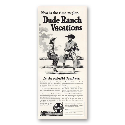 1949 Santa Fe Railway Dude Ranch Vacations Colorful Southwest Vintage Magazine Print Ad