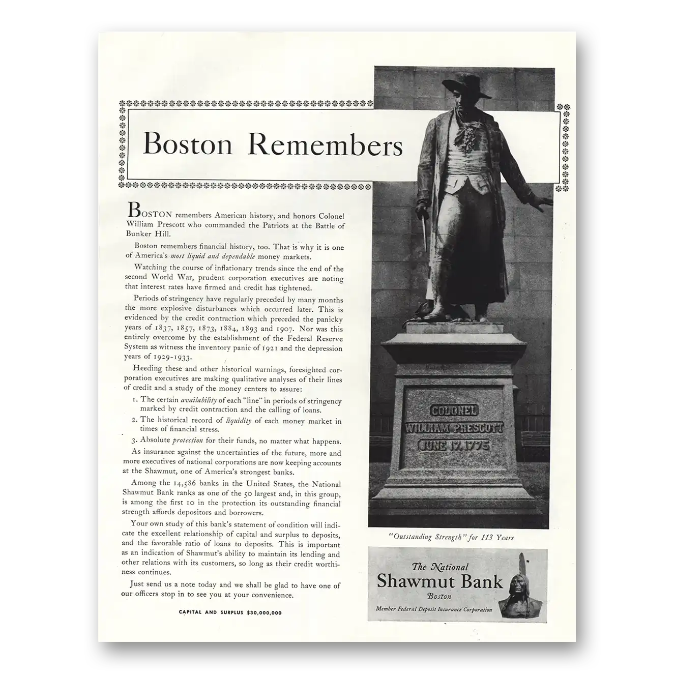 1949 National Shawmut Bank Boston Remembers Vintage Magazine Print Ad