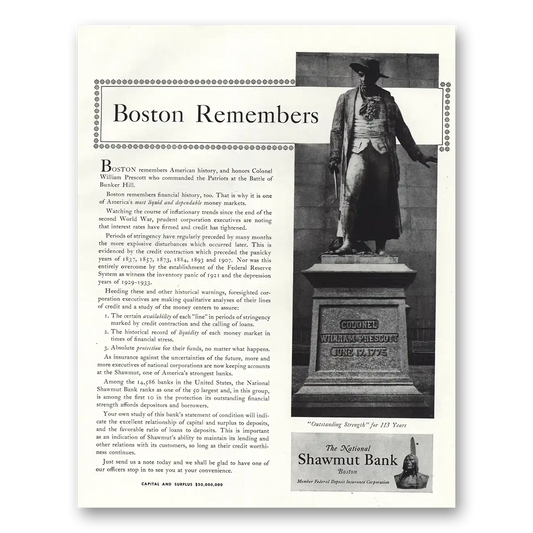 1949 National Shawmut Bank Boston Remembers Vintage Magazine Print Ad