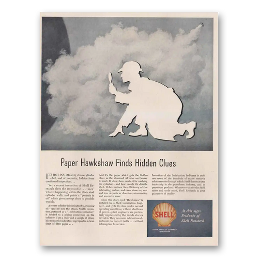 1949 Shell Research Paper Hawkshaw Finds Hidden Clues Vintage Magazine Print Ad