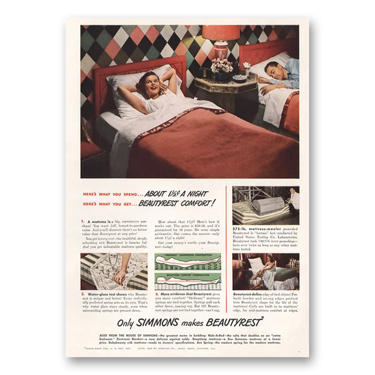 1949 Simmons Beautyrest Heres What You Spend Vintage Magazine Print Ad