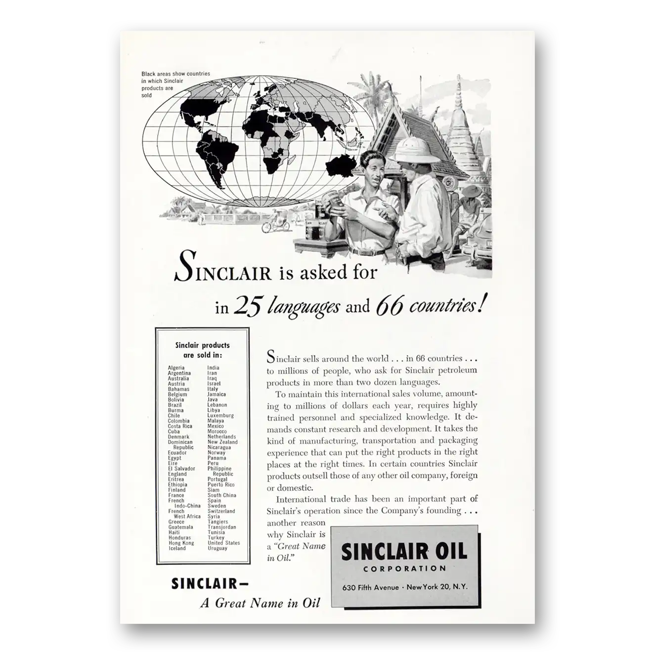 1949 Sinclair Oil 25 Languages and 66 Countries Vintage Magazine Print Ad