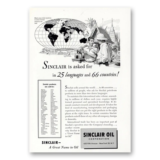 1949 Sinclair Oil 25 Languages and 66 Countries Vintage Magazine Print Ad