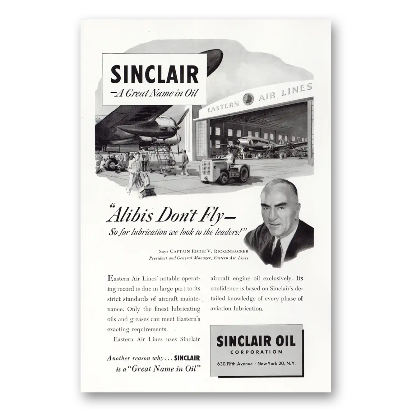 1949 Sinclair Oil Alibis Don't Fly Eastern Airlines Vintage Magazine Print Ad