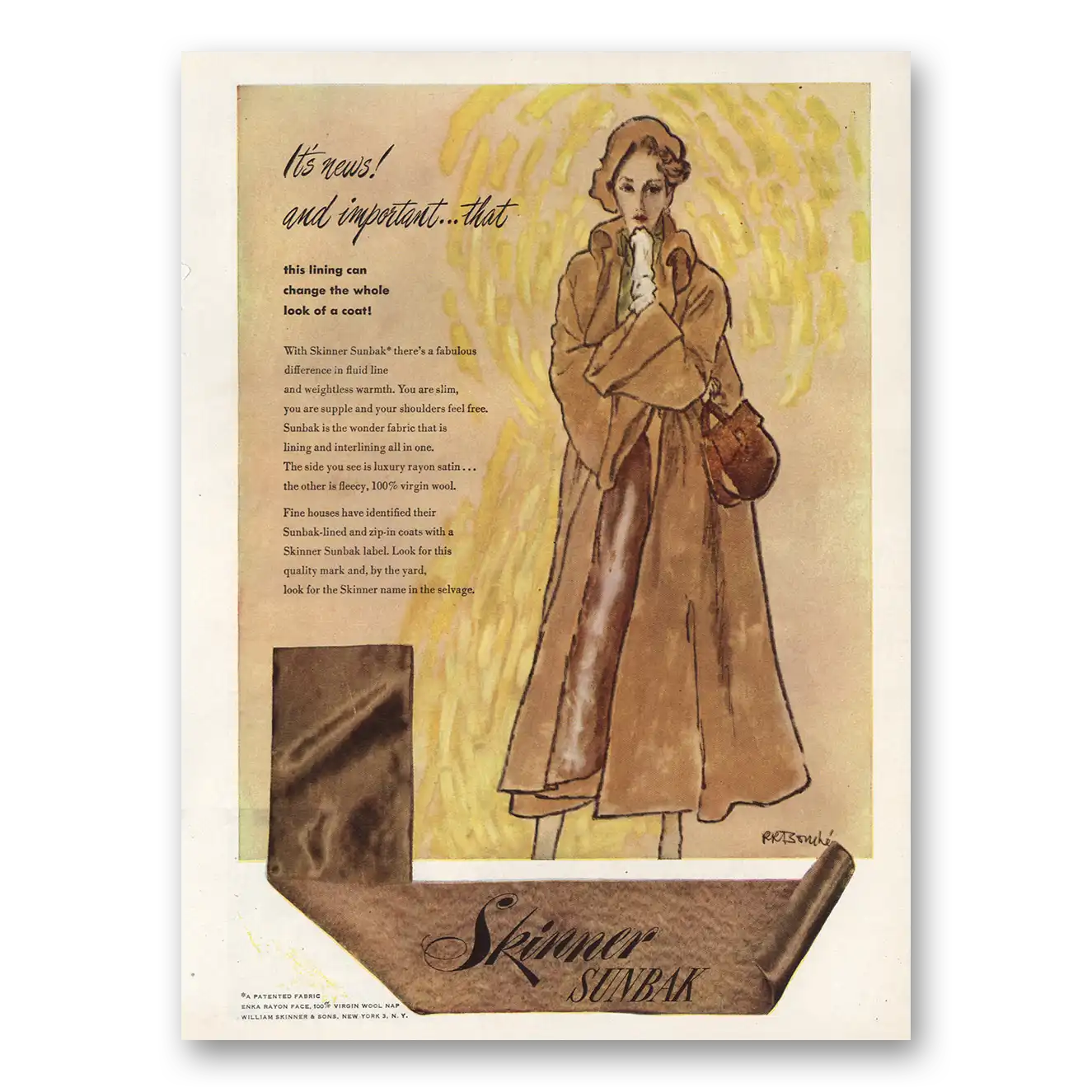 1949 William Skinner Fashion Sunbak Lining Can Change Look of Coat Vintage Magazine Print Ad