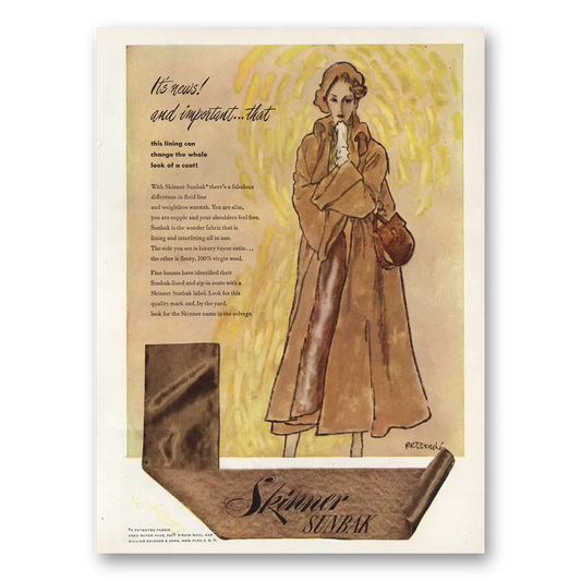 1949 William Skinner Fashion Sunbak Lining Can Change Look of Coat Vintage Magazine Print Ad