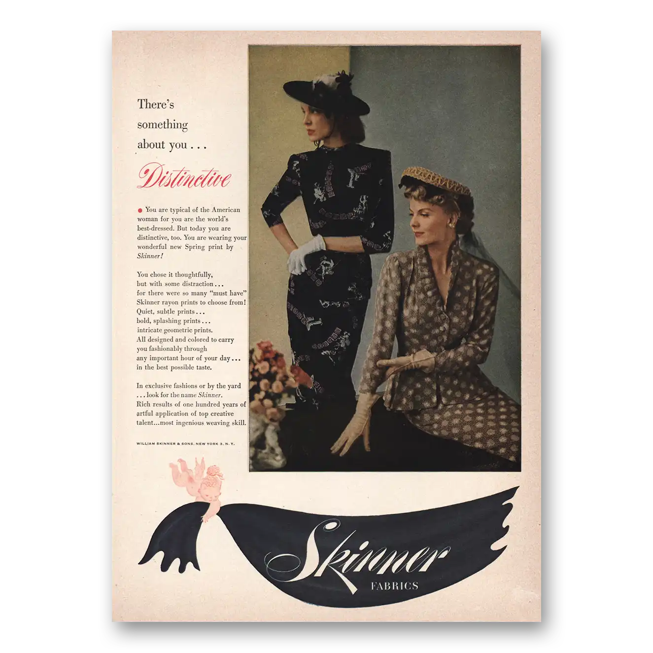 1949 William Skinner Fashion Fabrics Something About You Distinctive Vintage Magazine Print Ad