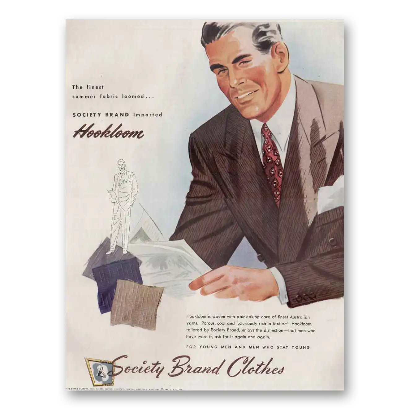 1949 Society Brand Clothes Hookloom Summer Fabric Vintage Magazine Print Ad