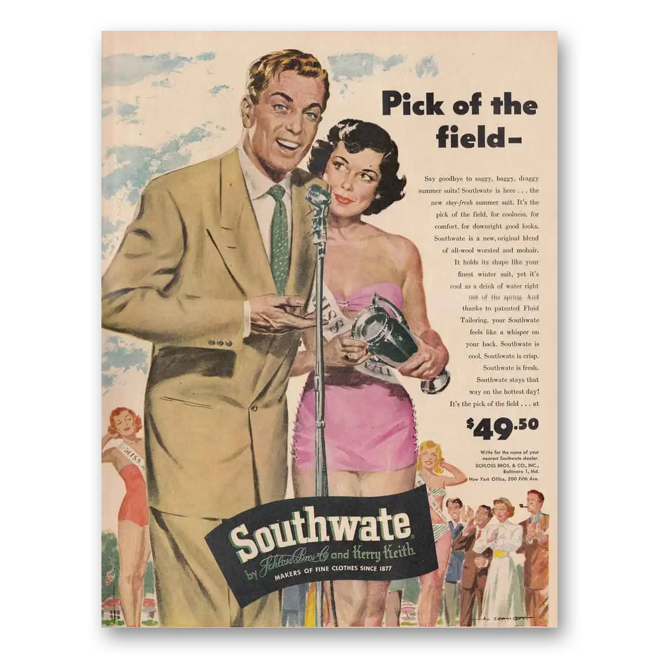 1949 Southwate Clothes Schloss Bros Kerry Keith Vintage Magazine Print Ad