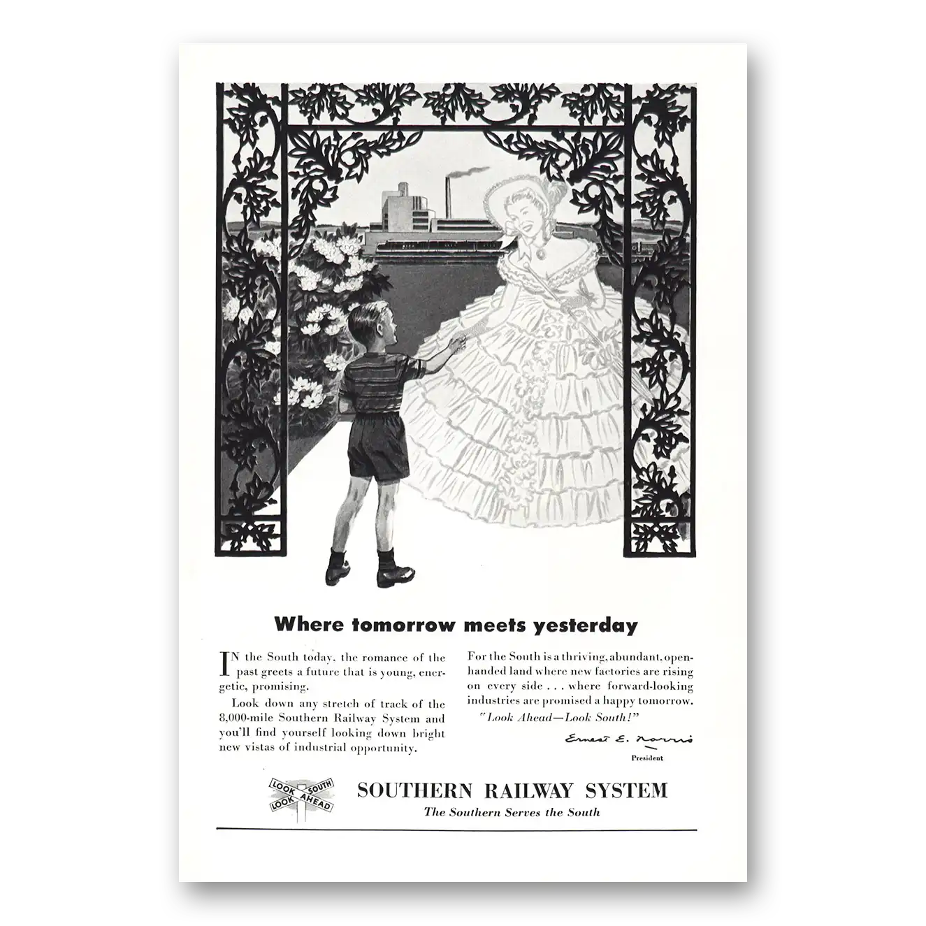 1949 Southern Railway Tomorrow Meets Yesterday Vintage Magazine Print Ad