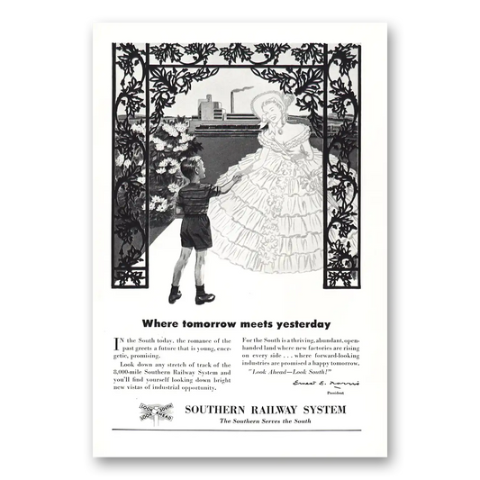 1949 Southern Railway Tomorrow Meets Yesterday Vintage Magazine Print Ad