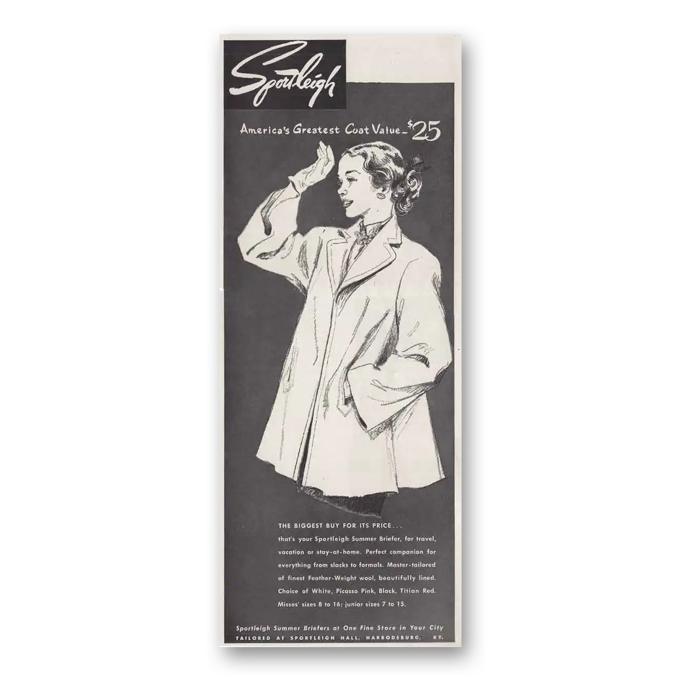 1949 Sportleigh Coats Summer Briefers Coat Greatest Coat Value Vintage Magazine Print Ad