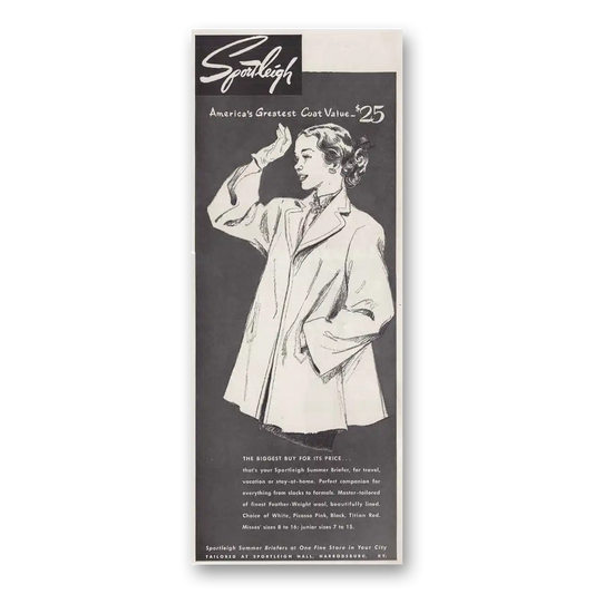 1949 Sportleigh Coats Summer Briefers Coat Greatest Coat Value Vintage Magazine Print Ad