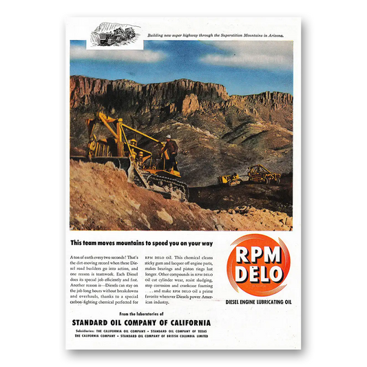 1949 RPM DELO Oil Superstition Mountains in Arizona Vintage Magazine Print Ad