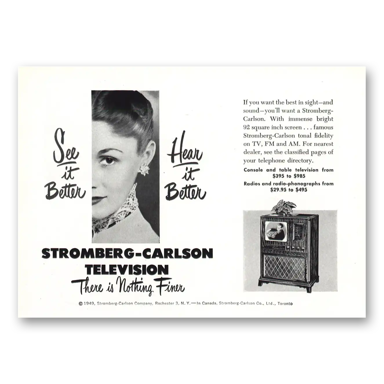 1949 Stromberg Carlson See It Heart It Better Vintage Magazine Print Ad