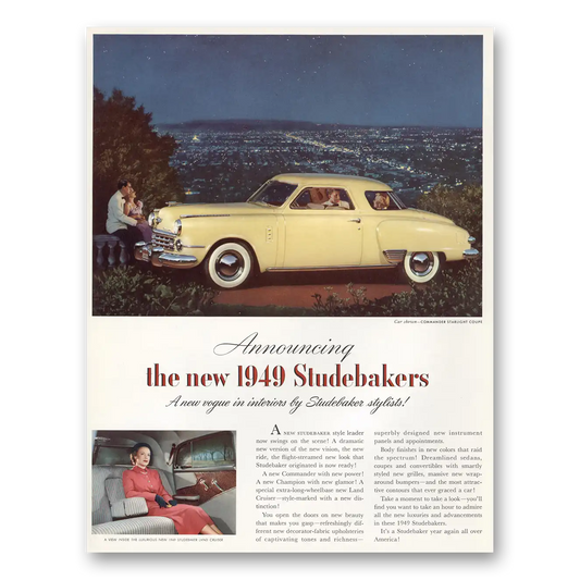 1949 Studebaker Commander New Vogue In Interiors Vintage Magazine Print Ad