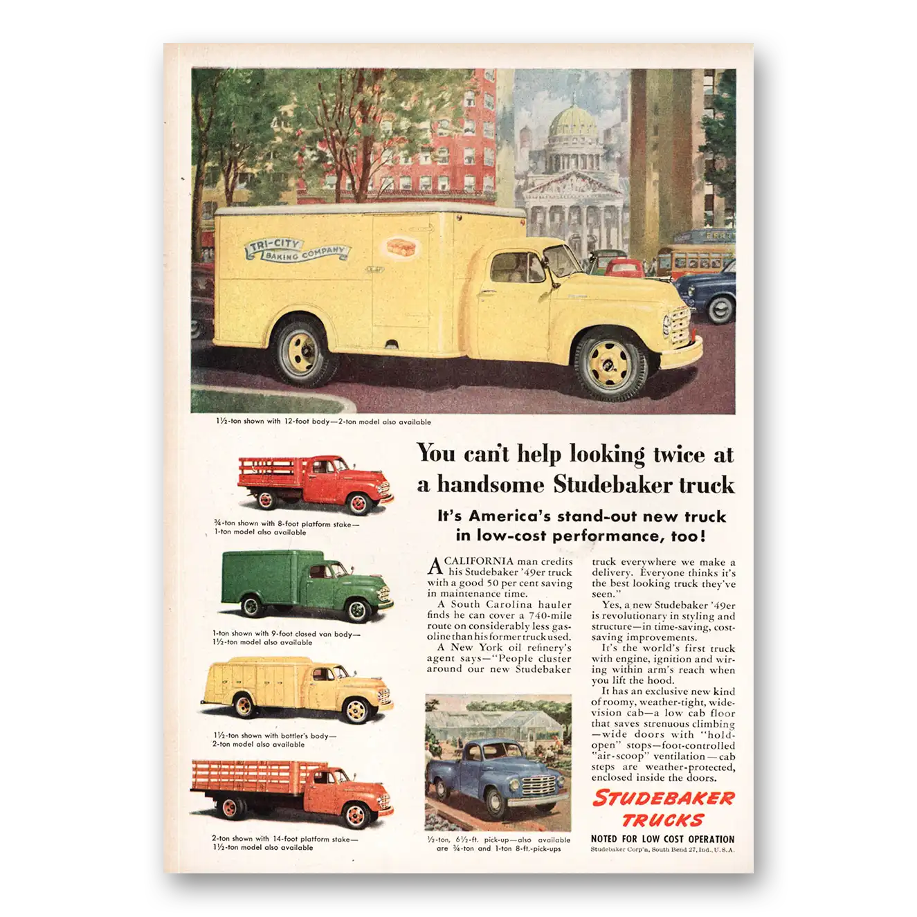 1949 Studebaker Trucks You Can't Help Looking Twice Vintage Magazine Print Ad