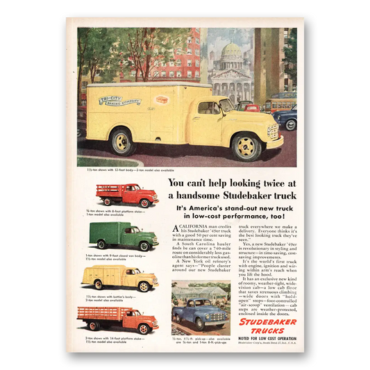 1949 Studebaker Trucks You Can't Help Looking Twice Vintage Magazine Print Ad