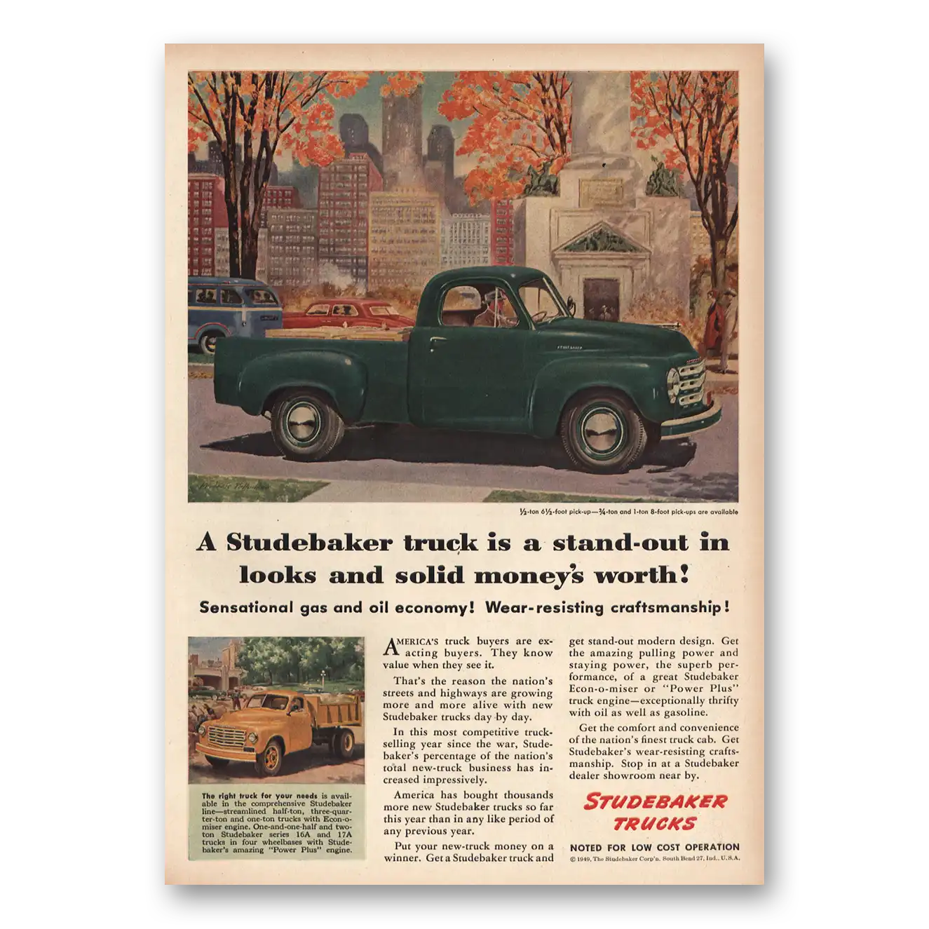 1949 Studebaker Trucks Stand Out In Looks Vintage Magazine Print Ad