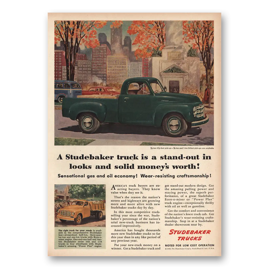 1949 Studebaker Trucks Stand Out In Looks Vintage Magazine Print Ad