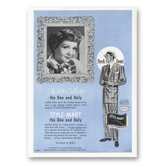 1949 Style Mart Claudette Colbert the One and Only Vintage Magazine Print Ad