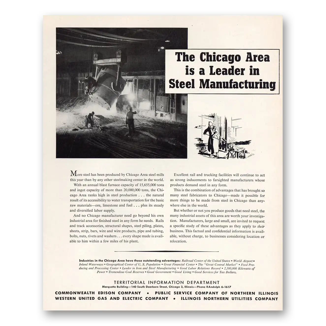 1949 Chicago Illinois Chicago Area Is a Leader In Steel Vintage Magazine Print Ad