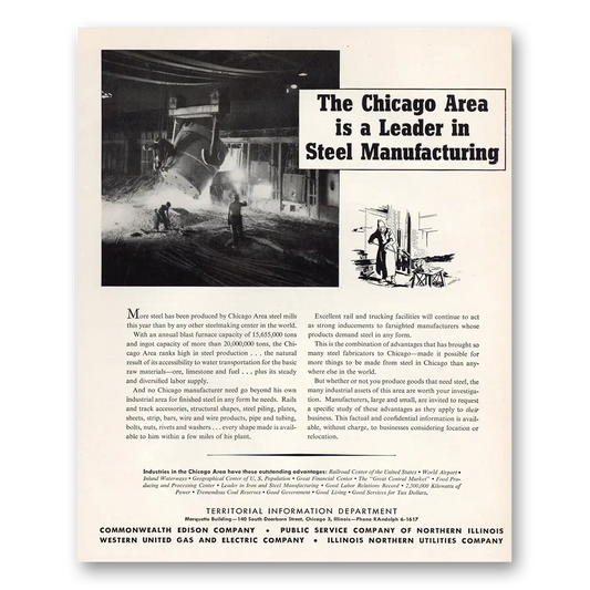 1949 Chicago Illinois Chicago Area Is a Leader In Steel Vintage Magazine Print Ad