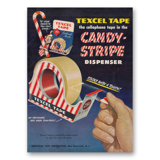 1949 Texcel Tape Candy Stripe Dispenser Vintage Magazine Print Ad