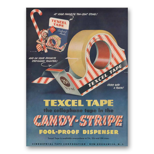 1949 Texcel Tape Candy Stripe Fool Proof Dispenser Vintage Magazine Print Ad