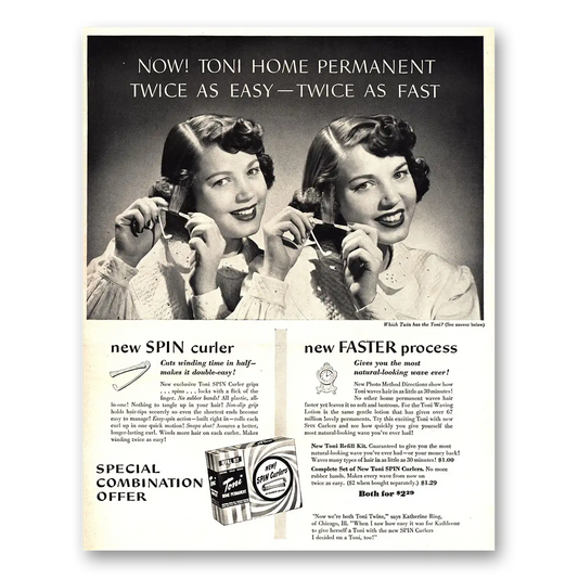 1949 Toni Home Permanent Twice as Easy Twice as Fast Vintage Magazine Print Ad