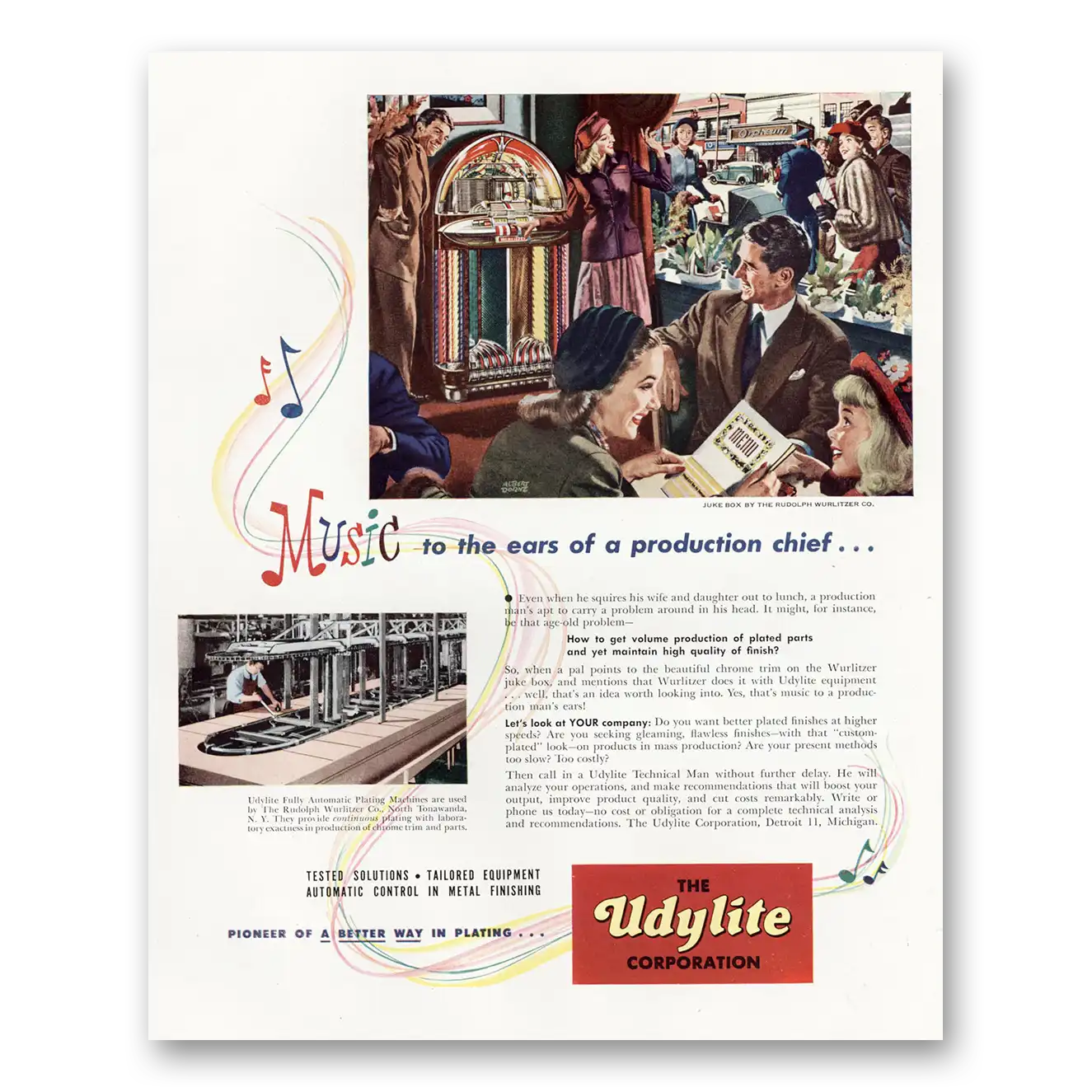 1949 Udylite Music to the Ears of Production Chief Vintage Magazine Print Ad