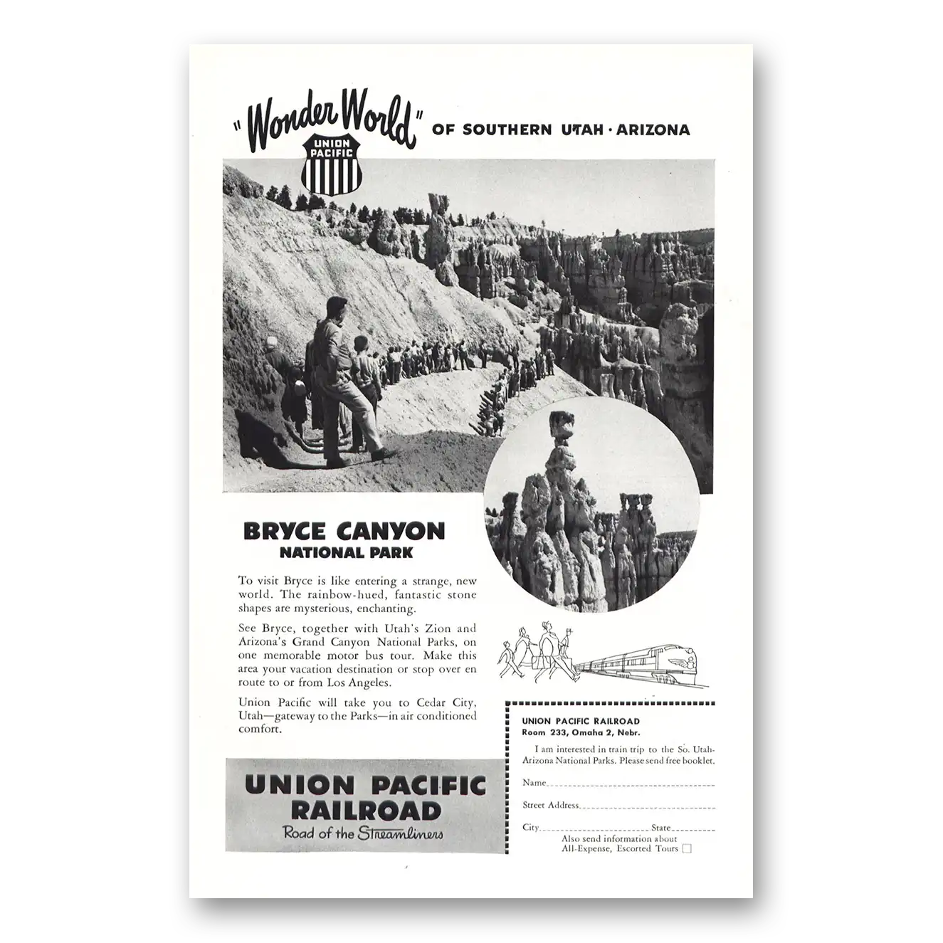 1949 Union Pacific Railroad Bryce Canyon Vintage Magazine Print Ad