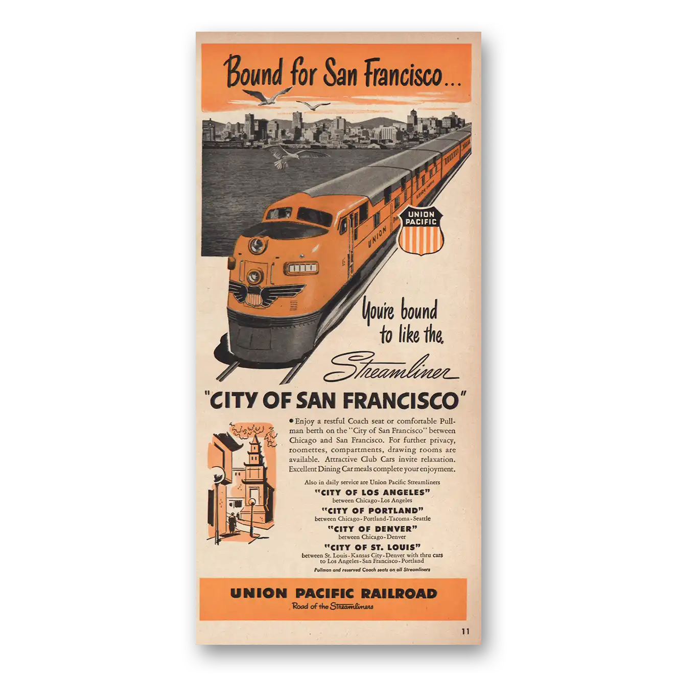 1949 Union Pacific Railroad Bound for San Francisco Vintage Magazine Print Ad