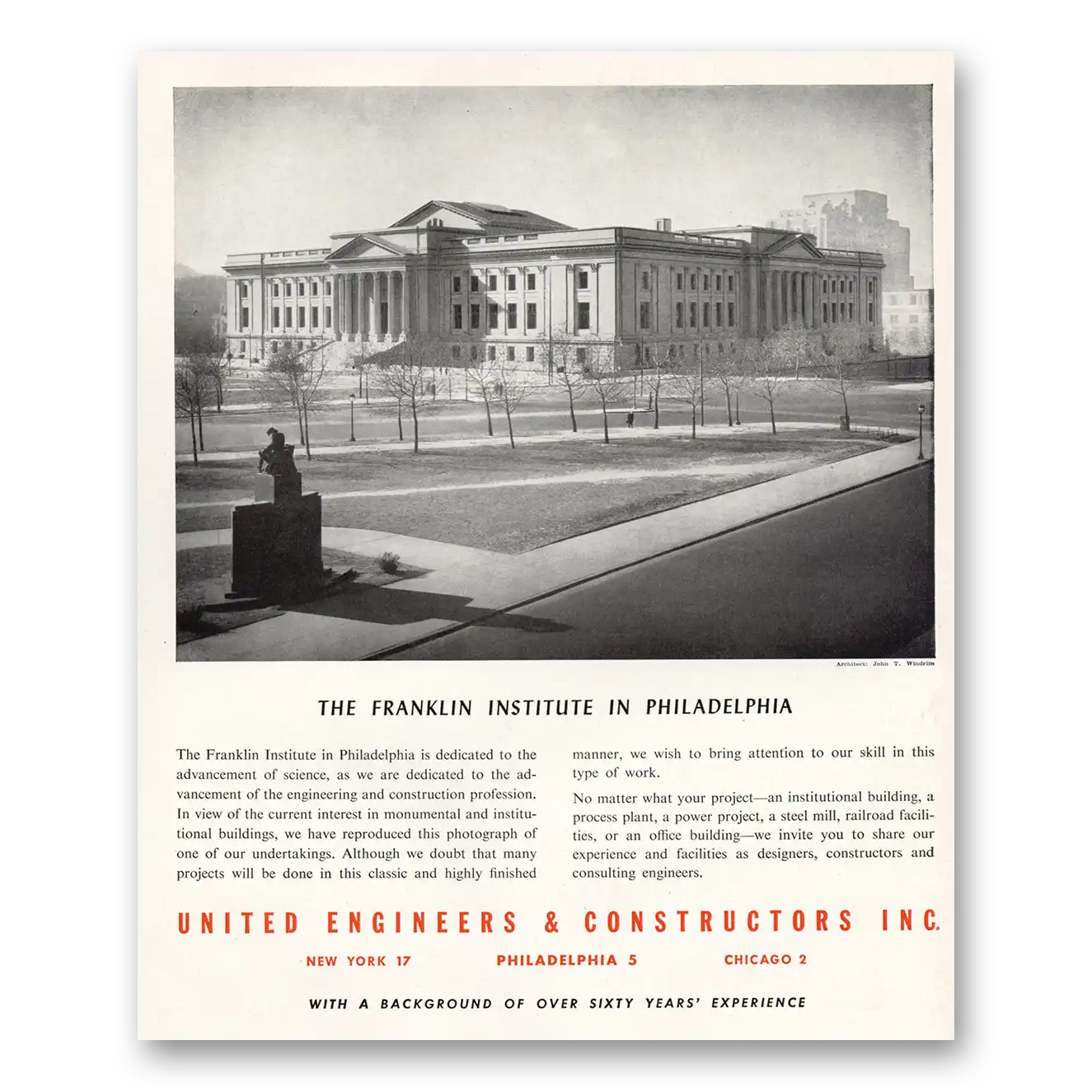 1949 United Engineers Franklin Institute Philadelphia Vintage Magazine Print Ad