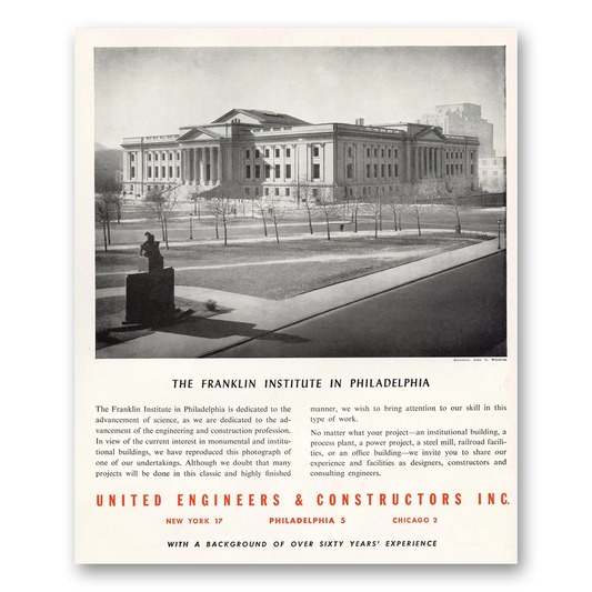 1949 United Engineers Franklin Institute Philadelphia Vintage Magazine Print Ad