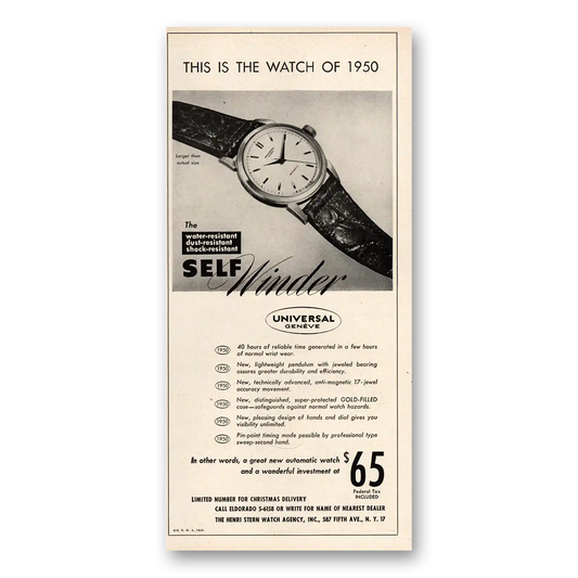 1949 Universal Geneve Watch Watch of 1950 Vintage Magazine Print Ad