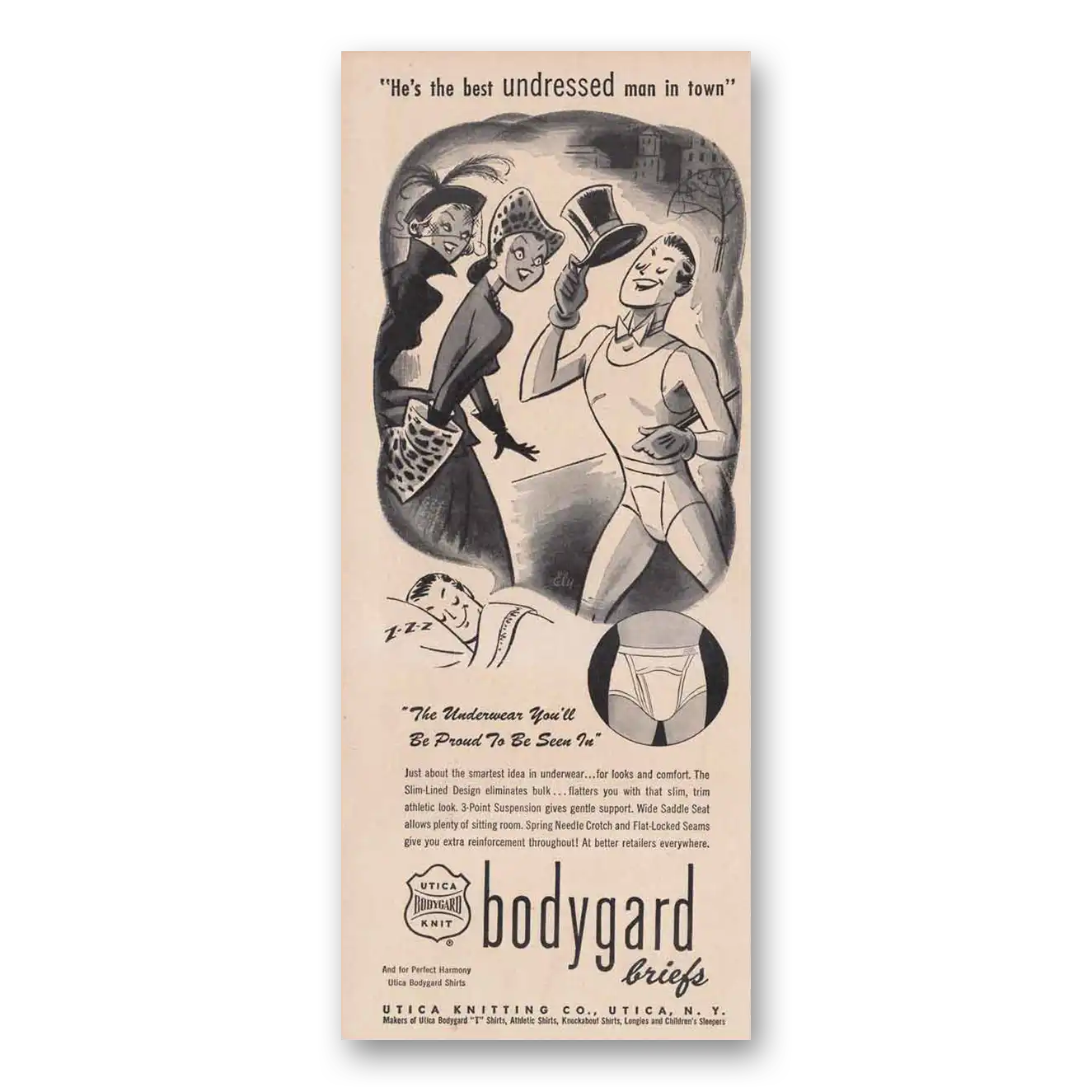 1949 Bodygard Briefs Best Undressed Man in Town Vintage Magazine Print Ad