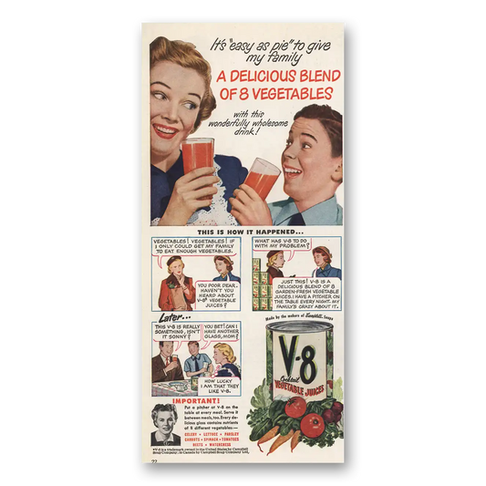 1949 V8 Vegetable Juice As Easy As Pie Vintage Magazine Print Ad