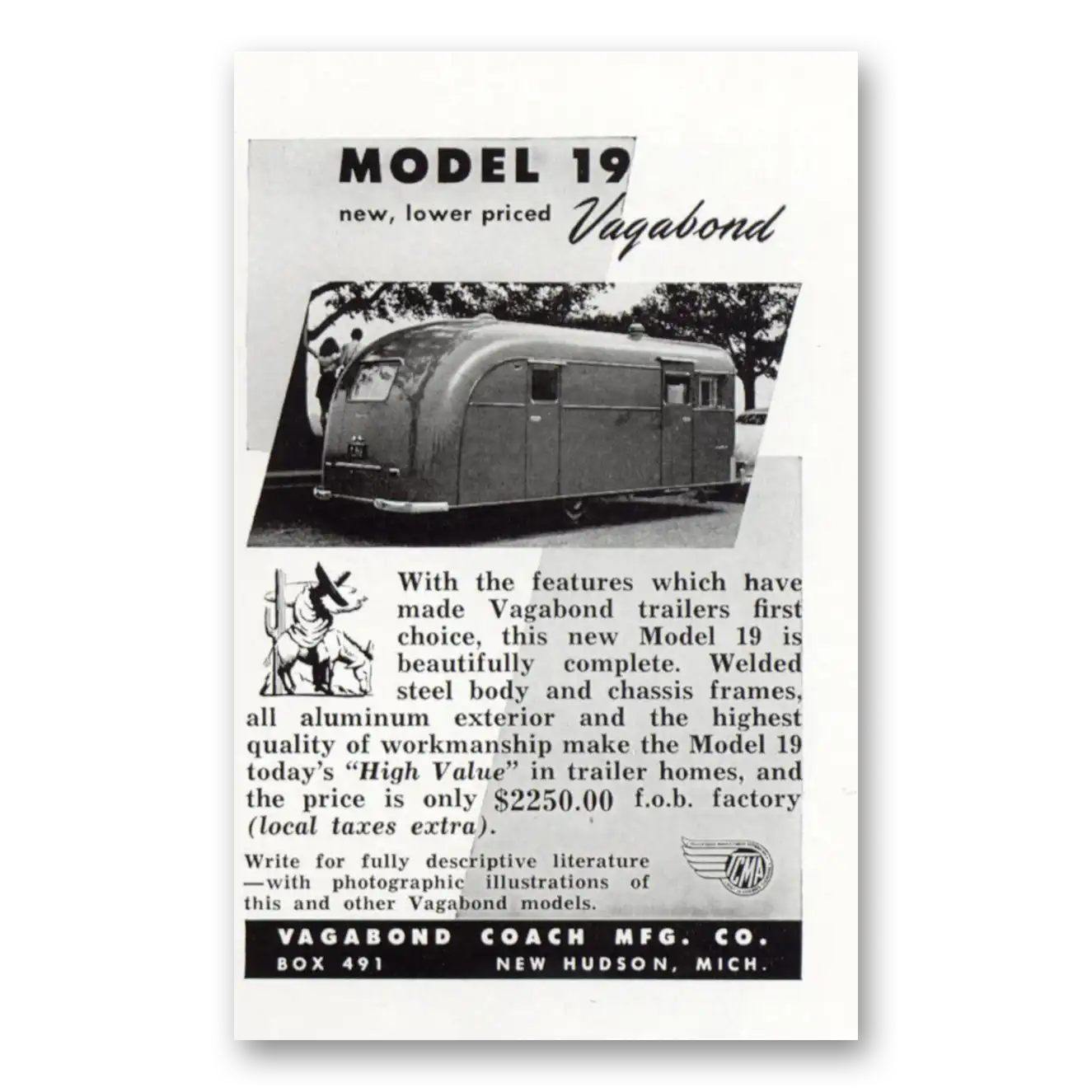 1949 Vagabond Coach Model 19 With the Features Which Have Made Vintage Magazine Print Ad