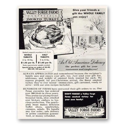 1949 Valley Forge Farms Smoked Turkey Vintage Magazine Print Ad