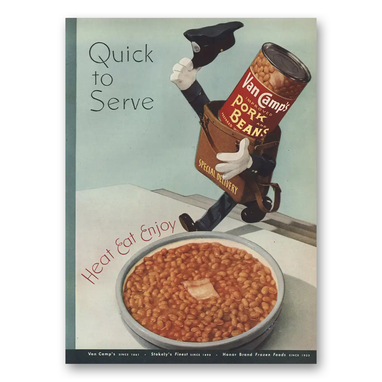 1949 Van Camps Pork and Beans Quick to Serve Vintage Magazine Print Ad