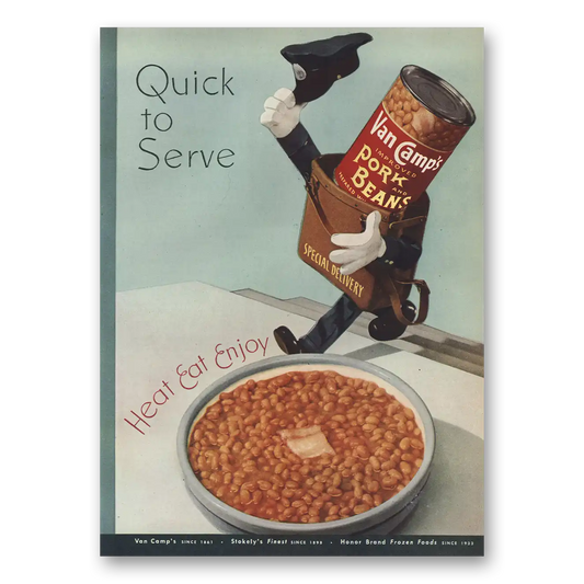 1949 Van Camps Pork and Beans Quick to Serve Vintage Magazine Print Ad