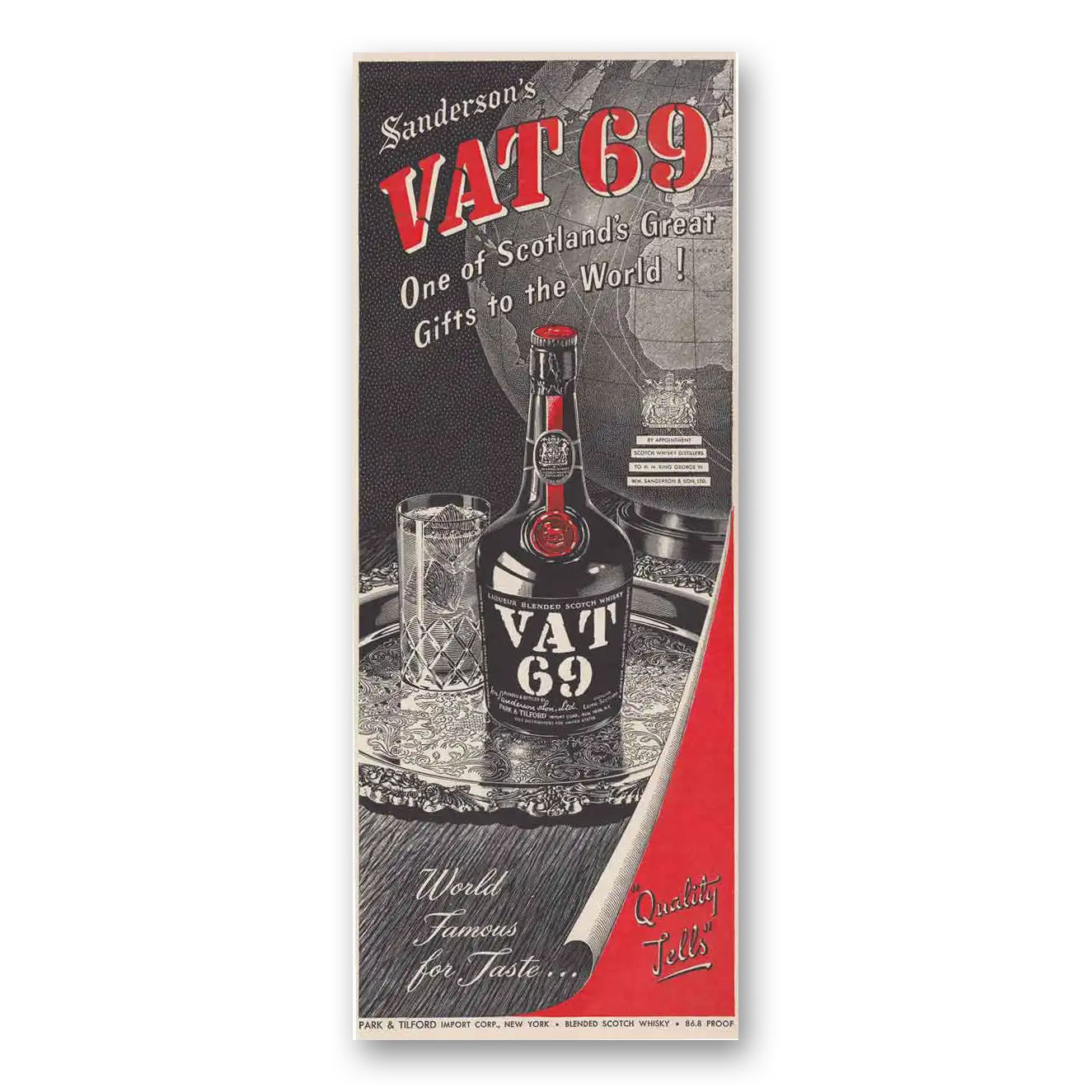 1949 VAT69 Scotlands Great Gifts Vintage Magazine Print Ad